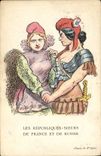 VINTAGE POSTCARD Fantasy Illustrator the Republics Sisters of France and Russia Russia Willette