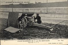 VINTAGE POSTCARD Militaria Canon de Schneider of 75mm of mountain