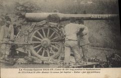 CPA Militaria Canon de 120 long pendant le bombardement 