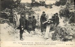 VINTAGE POSTCARD Militaria Area of North Our admirable gun of 75 Battery masquee around Albert