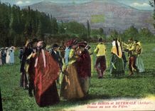 VINTAGE POSTCARD Folklore Standards of Biros and Bethmale Dances with the sound of the fifre