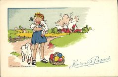 CPA Fantaisie Illustrateur Enfant Agneau Mouton Pierre Probat 