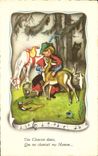 VINTAGE POSTCARD Fantasy Illustrator Child Hind Wolf Horse