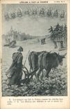VINTAGE POSTCARD the church made France Oxen Coach