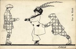 VINTAGE POSTCARD Roller skates On the rink