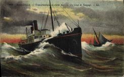 VINTAGE POSTCARD Boat Transatlantic Marseilles Steamer on the open sea a pitch