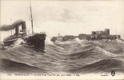 VINTAGE POSTCARD Boat Marseilles Steamer Arrived of a mail by heavy weather