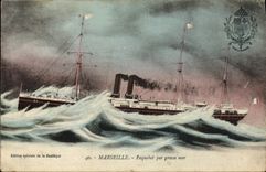 VINTAGE POSTCARD Boat Steamer by heavy sea Marseilles