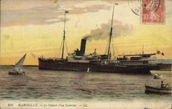 VINTAGE POSTCARD Marseilles Boat the departure of a mail