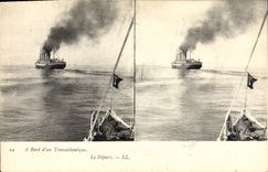 VINTAGE POSTCARD Bateau Steamer has edge of a deck chair the departure