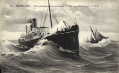 CPA Bateau Paquebot Marseille Transatlantique en pleine mer Un coup de tangage