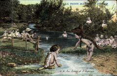 VINTAGE POSTCARD Children the wolf and the lamb