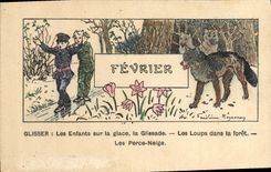 VINTAGE POSTCARD Wolf Children February