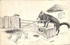 VINTAGE POSTCARD Wolf Chicks