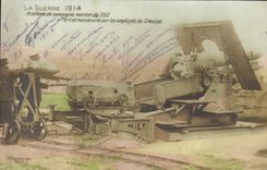 VINTAGE POSTCARD Militaria Field artillery mortar of 350 Creusot
