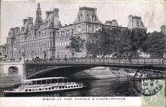 VINTAGE POSTCARD Paris the Bridge D' Arcole the Town hall