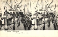 VINTAGE POSTCARD Bateau Steamer has edge of a deck chair the cleaning of the bridge