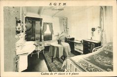 VINTAGE POSTCARD Bateau Steamer SGTM Cabine of 1st class has 2 places
