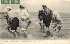 VINTAGE POSTCARD Woman Bathing suit Excursion trains One Sunday to the sea