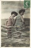 VINTAGE POSTCARD Women Bathing suit With the sea