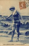 VINTAGE POSTCARD Woman Bathing suit the apprehensive bather
