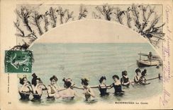 VINTAGE POSTCARD Woman Bathing suit Bathers the cord