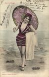 VINTAGE POSTCARD Woman Bathing suit Range On the beach