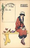 VINTAGE POSTCARD Fantasy Illustrator Woman Easter Pero Lily of the valley May 1st