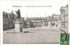 Corte real de Versalles de la POSTAL de la VENDIMIA y estatua de Louis XIV