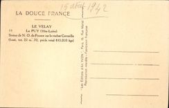 POSTAL Velay Puy San José de la VENDIMIA de las buenas reglas de la esperanza de ND de Francia en la roca de Cornelio