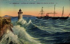 VINTAGE POSTCARD Marseilles Boat the headlight of Desirade Departure of a mail of China