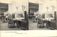 VINTAGE POSTCARD Boat Transatlantic liner the Living room smoking-room Tobacco