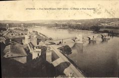 VINTAGE POSTCARD Avignon Holy Bridge Benezet the Rhone and the suspended bridge