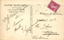 VINTAGE POSTCARD Paris Bridge and place of the Harmony