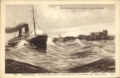 CPA Bateau Paquebot Marseille Le chateau d'If Arrivee d'un courrier par gros temps