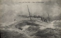 VINTAGE POSTCARD Boat Steamer Le Havre In the gust of wind