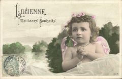 VINTAGE POSTCARD Fantasy First name Lucienne Child