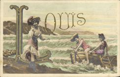 VINTAGE POSTCARD Fantasy First name Louis Bathing suit