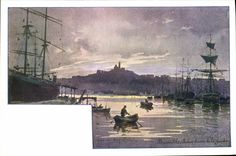 VINTAGE POSTCARD Fantasy Illustrator Casimir Raymond Marseilles Notre Dame of the Guard Sailing ship Boat