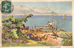 CPA Fantaisie Illustrateur Casimir Raymond Toulon et sa rade