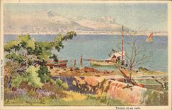 CPA Fantaisie Illustrateur Casimir Raymond Toulon et sa rade