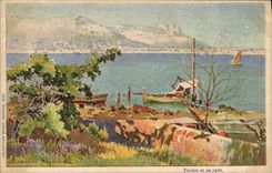 CPA Fantaisie Illustrateur Casimir Raymond Toulon et sa rade