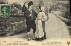 CPA Folklore Depart du fiance Types catalans 