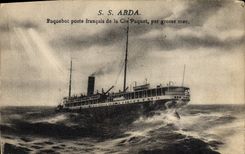 VINTAGE POSTCARD Bateau Steamer posts French Co Package by heavy sea S Abda