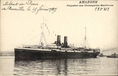 CPA Bateau Paquebot des Messageries Maritimes Amazone Depart de Marseille