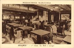 VINTAGE POSTCARD Boat Steamer Maritime Transport Aramis 1st class dining room