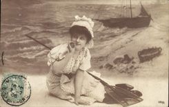 VINTAGE POSTCARD Folklore Bathing suit Woman Fishes