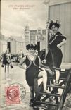 VINTAGE POSTCARD Folklore Bathing suit Woman Belgian beaches Two bathers