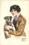 VINTAGE POSTCARD Fantasy Illustrator Rappini Woman Dog Pup