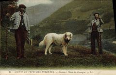 CPA Folklore Pyrenees Guides et chien de montagne